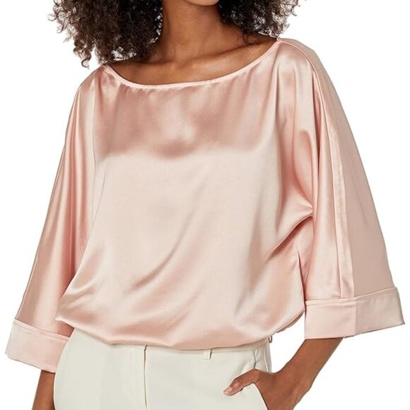 Trina Turk 'Lyric' 3/4-Sleeve Satin Top, Strawberry Fields Pink - Picture 1 of 2